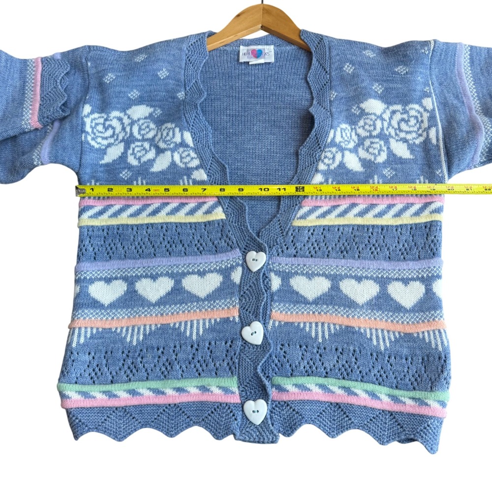 Vintage Heartworks L Crochet Cardigan Sweater Pastel Grannycore Cutesy Kawaii - Picture 8 of 9